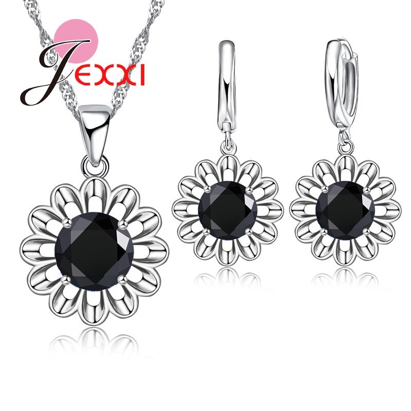 Piękny słonecznik romantyczny 925 Sterling Silver Jewelry Sets dla kobiet ślubne kolczyki ślubne/łańcuch/naszyjnik/zestaw wisiorków