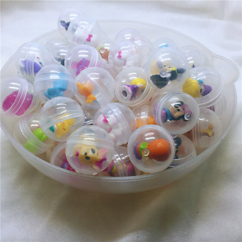 100 unds/pack 2,8 cm plástico transparente cápsula juguetes con interior de goma o plástico figura Mini muñecas para máquina expendedora