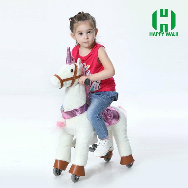 Plüsch Mechanische Pferd Fahrt-auf Roller für 3-7 Jahre Alte Kinder Amusement Einhorn Pony Kind Reitpferd geschenke auf Rädern