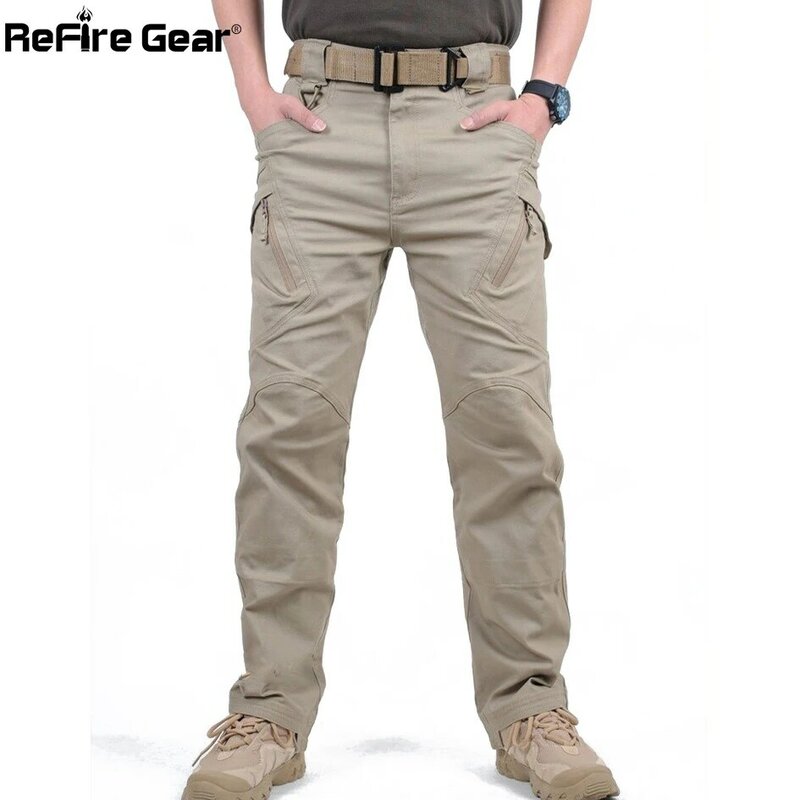 Calças IX9 City Tactical Cargo para homens, SWAT, calças militares do exército, algodão, muitos bolsos, elásticas, flexíveis, calças casuais, combate, XXXL