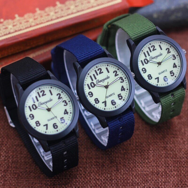 2024 Chaoyada neue Kinder Jungen Mädchen 12 Stunden klar digitale Quarz Armbanduhren leuchtende Gesicht Zeiger Leinwand Studenten Uhren