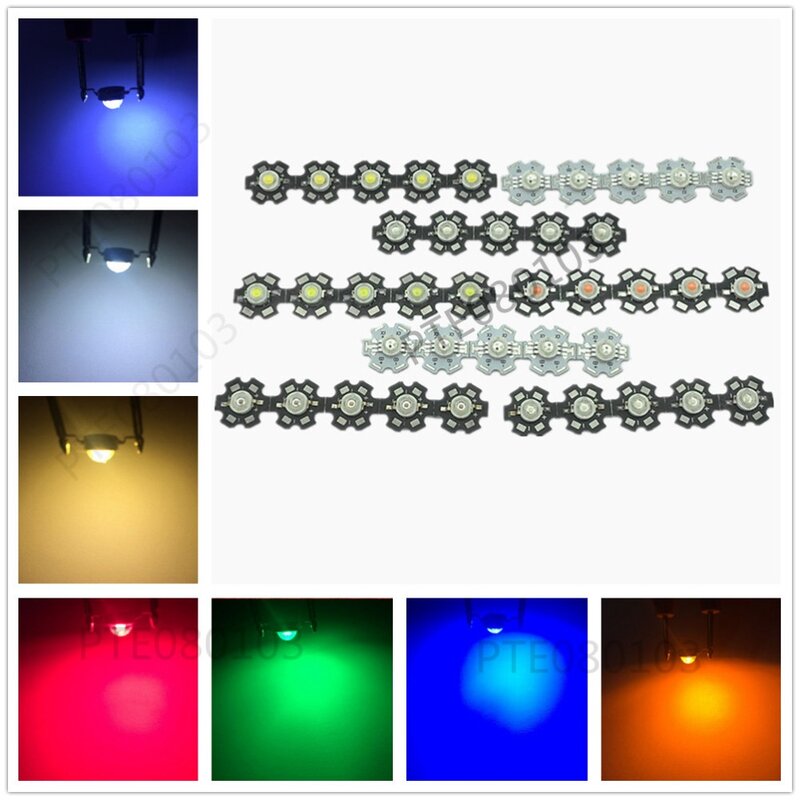 Lâmpada de led com chip cob 100 peças, luz quente branca vermelha azul amarela verde uv, contas de diodo para holofote de led diy 1w 3w