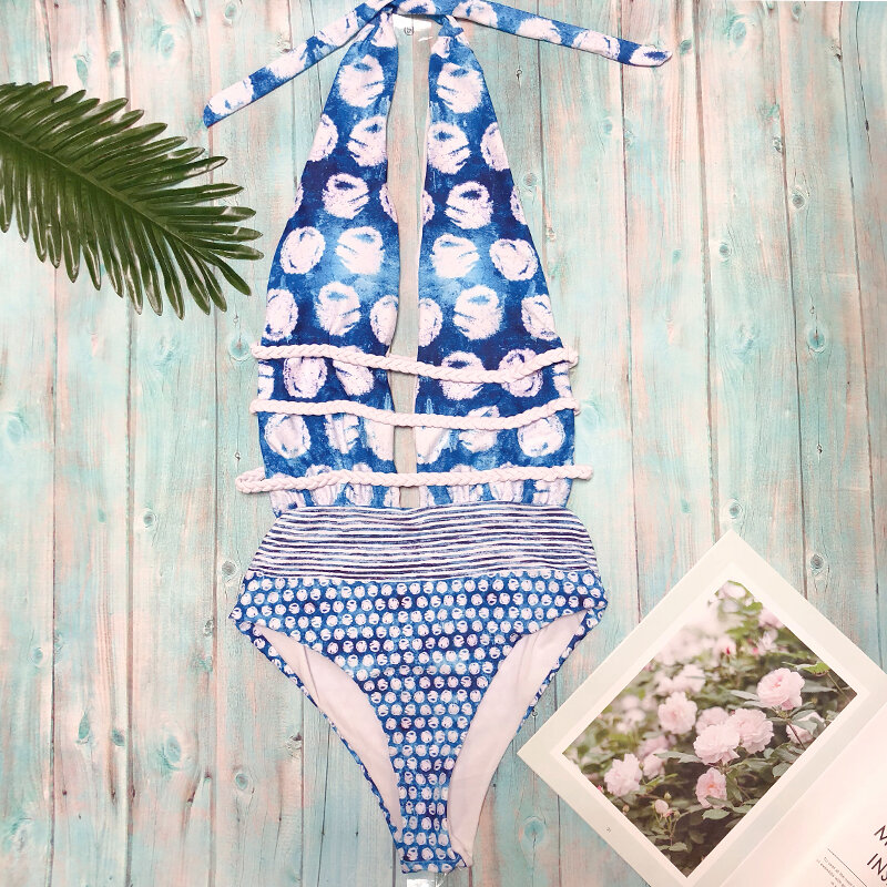 Licou imprimer bandage maillot de bain Sexy body une pièce maillot de bain femme string monokini Push up grande taille maillots de bain femmes XL