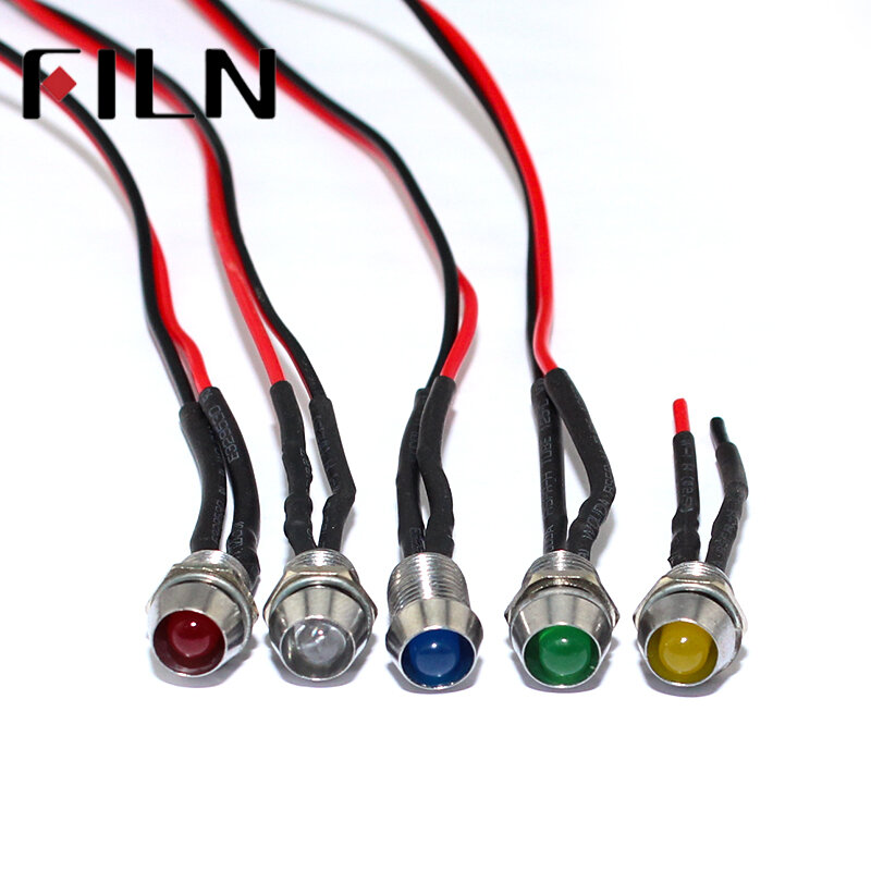 Filn 6mm suporte da lâmpada 3v 5v 6v 12v 24v mini luz led indicadora com cabo de 20cm