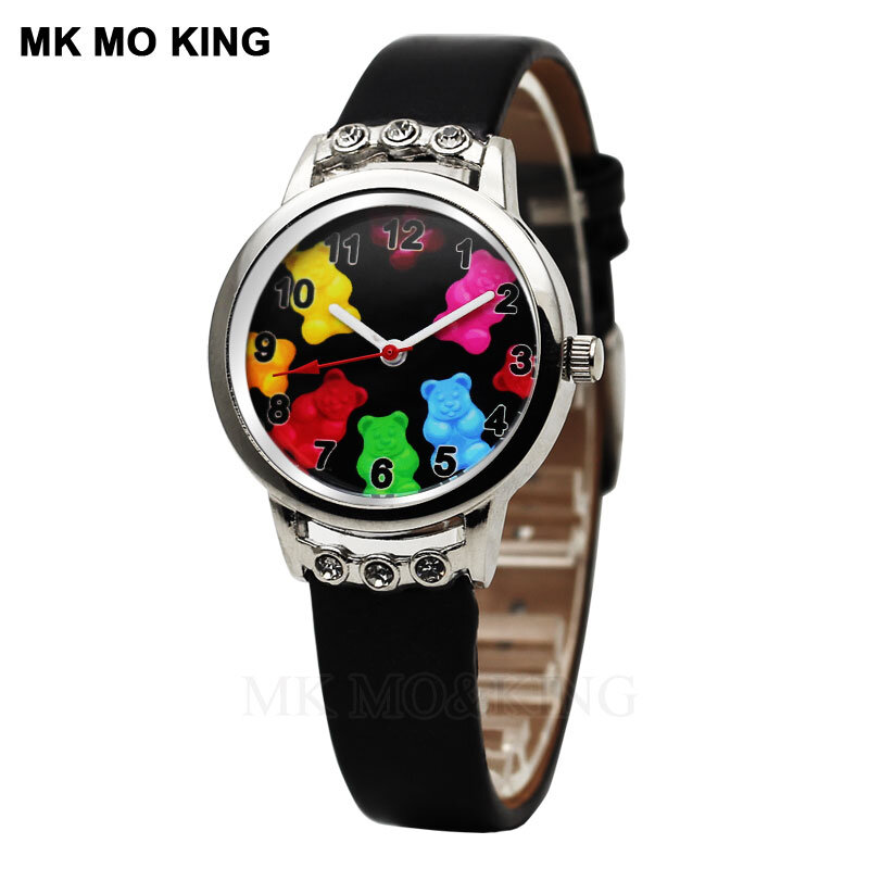 Relógio de quartzo infantil, relógio de quartzo da moda colorido fofo de desenho animado para meninos e meninas, pulseira de couro casual