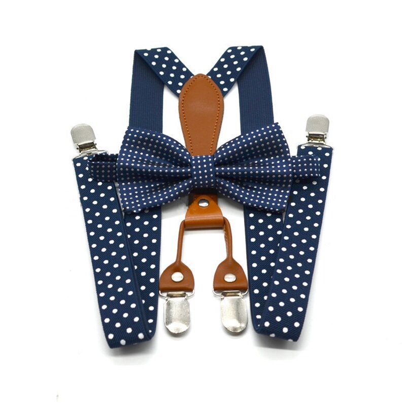 Yienws-Suspensórios de gravata borboleta para homens e mulheres, 4 Clip de couro, suspensórios bowtie adultos para calças, vermelho marinho YiA119
