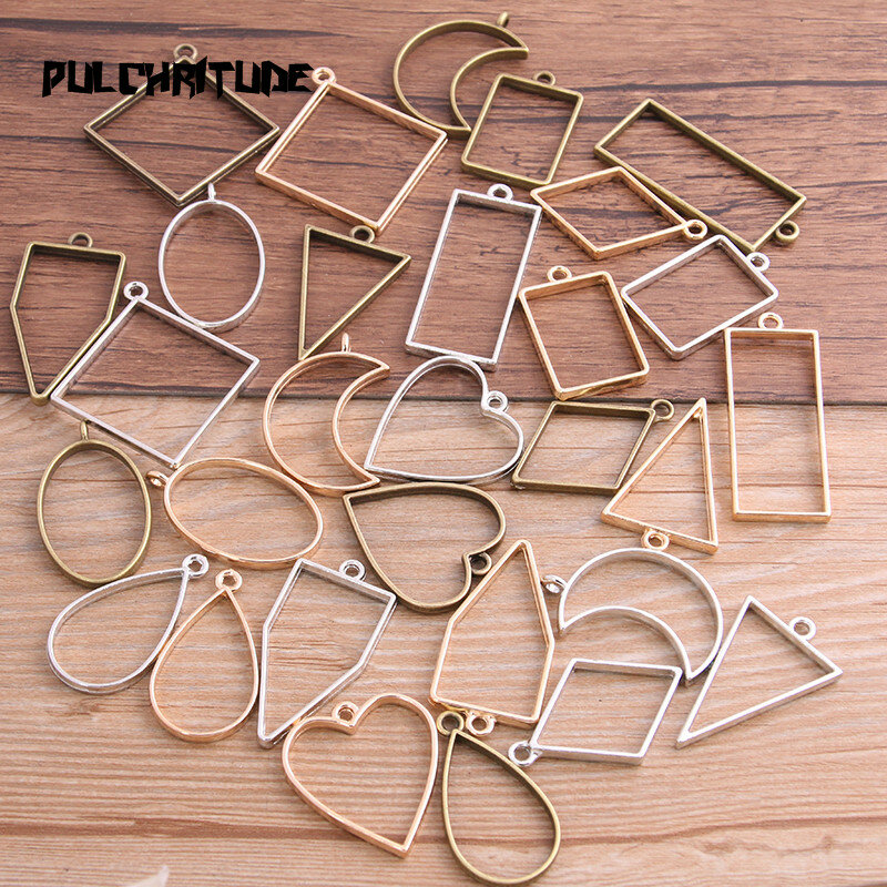 10Pcs/30Pcs 7 Color Geometric Figure Charm Hollow Glue Blank Pendant Tray Bezel Charms DIY Bracelet Necklace Handmade Bezel Mold