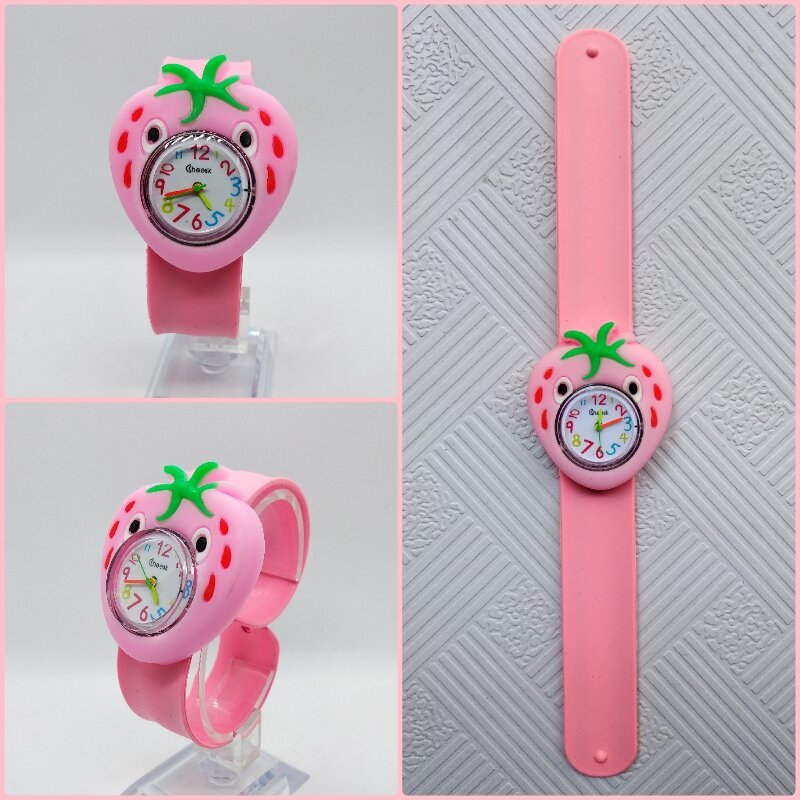 Relógio de pulso infantil com cabeça de rabanete 3d, relógio de mesa infantil de quartzo com fita patted, para meninos e meninas, presente
