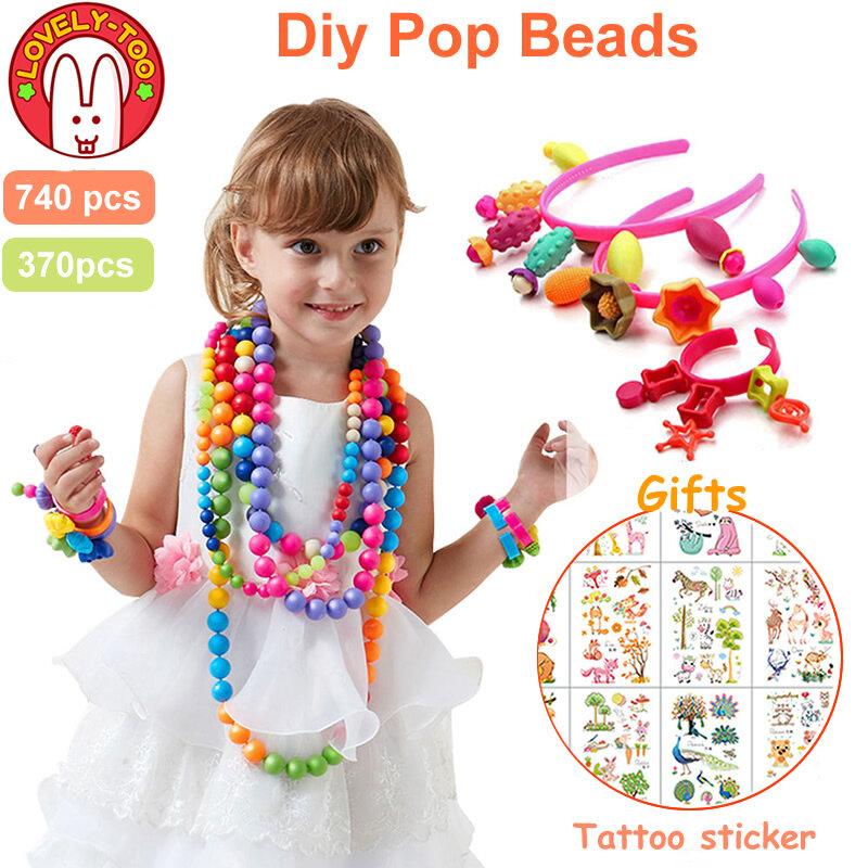 Conjunto de miçangas pop para crianças, 740 peças, brinquedos 5 e 7 para meninas, artesanato criativo, pulseira, braceletes infantis, kit de joias educativas