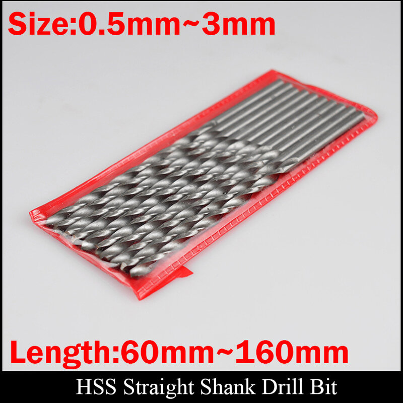 Broca helicoidal de vástago recto HSS, broca Extra larga de 0,5mm, 0,6mm, 0,7mm, 0,8mm, 1mm, 0,9mm, plástico, Metal, madera, acero de alta velocidad