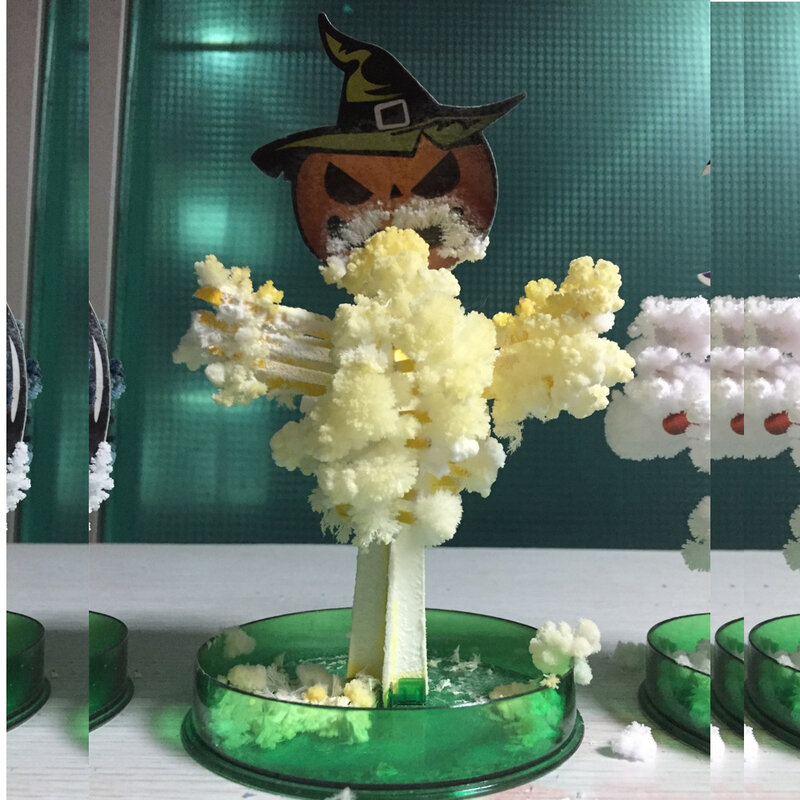2019 165mm H Yellow Magic Growing Halloween Pumpkin Trees Mystically Paper Hallowmas Cushaw Tree Kit Educative Science Kids Toys