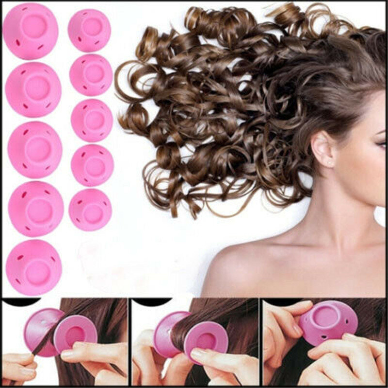 10pcs Magic Hair Care Rollers Silicone Hair Curler Natural No Heat No Clip Hair Curling DIY Styling Auxiliary Tool for women