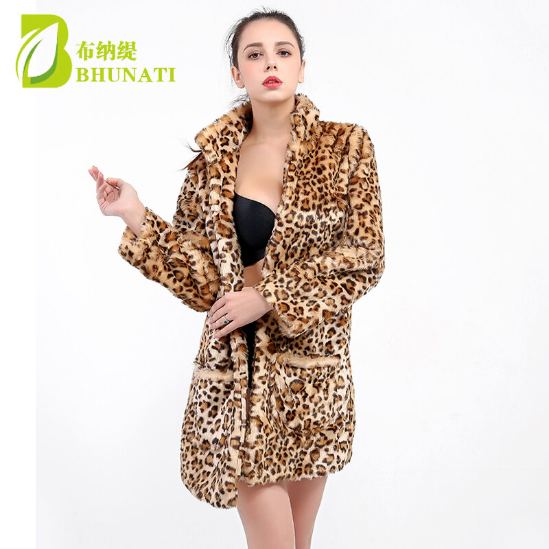 BHUNATI Winter Women Coat Fur Coat Domineering Feral Faux Fur Leopard Coats Plus Size Fashion Warm Outwear Jacket Casaco De Pele