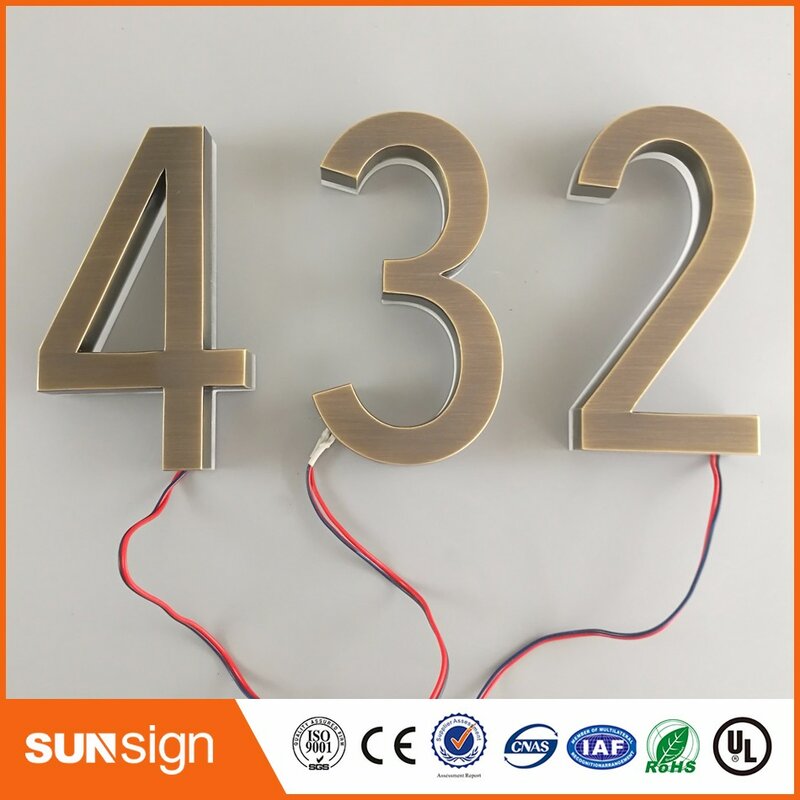 H15cm uma letra casa decoração números de aço inoxidável led casa número sinal ao ar livre
