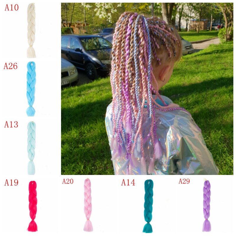 MERISIHAIR Ombre  Braiding Hair 24 Inch 100g/pc Synthetic Crochet Braids Hairstyle Hair Extensions Pink Red Blue White