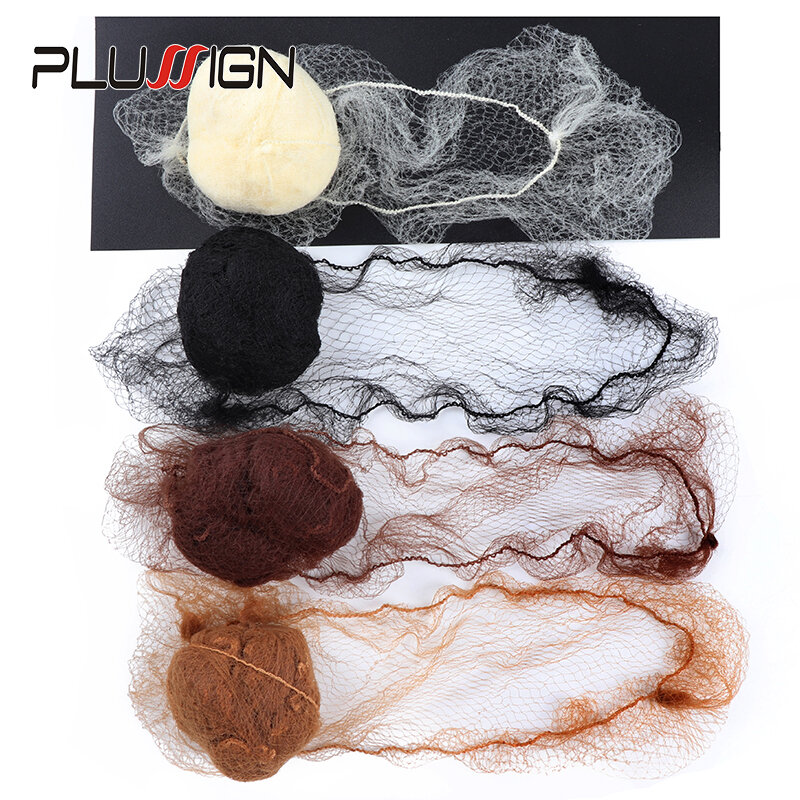 Plussign-女性と女の子のための目に見えない弾性ナイロンヘアネット,パン,かつら織りのための細かいヘアネット,ダークコーヒー,黒,20個