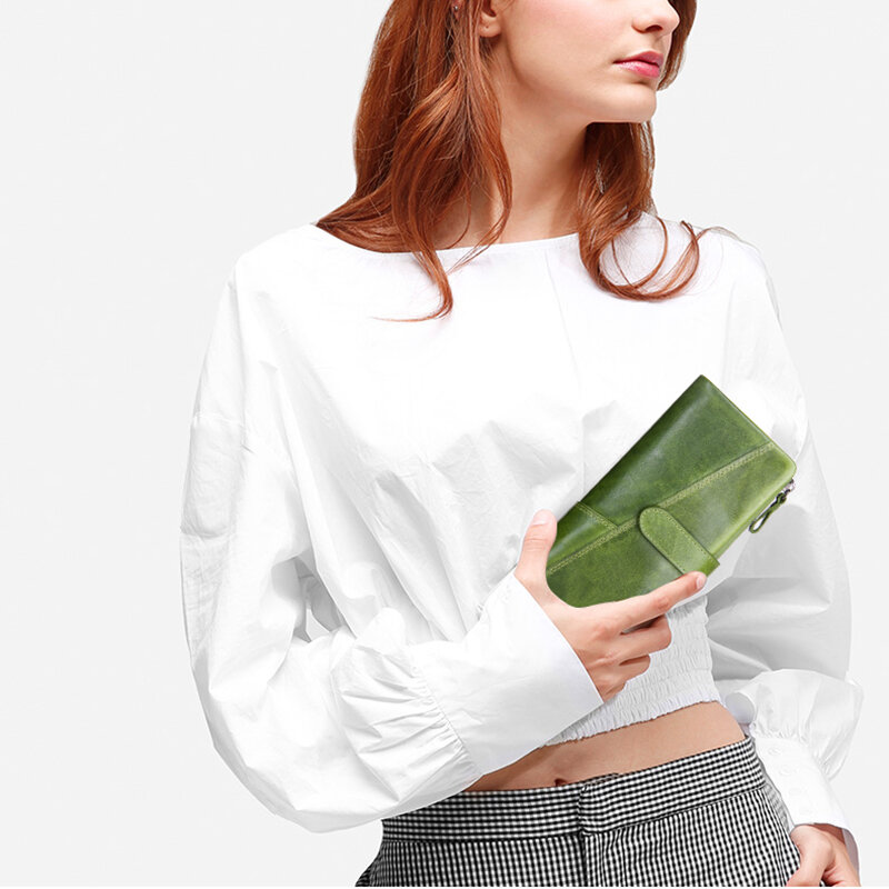 Contact – portefeuille en cuir véritable pour femmes, porte-monnaie, pochette longue avec pochette pour téléphone portable, porte-cartes