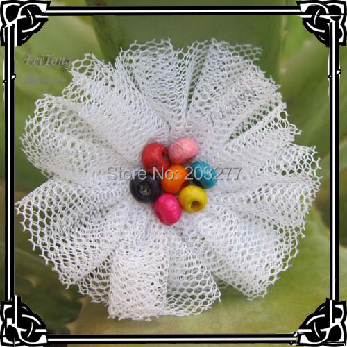 Free shipping!36pcs/lot 4CM tulle flower mesh flower  net flower  tutu flower with colors wood beads 7 colors for your pick
