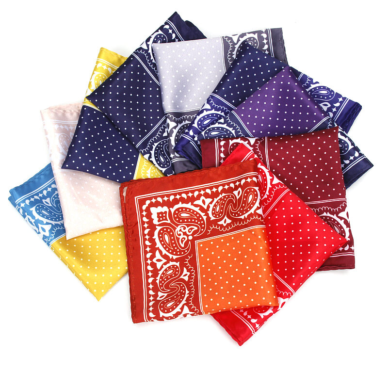Men's Handkerchief Vintage Paisley Dot Pocket Square Soft Silk Hankies Wedding Party Business Hanky Chest Towel Gift 24*24CM