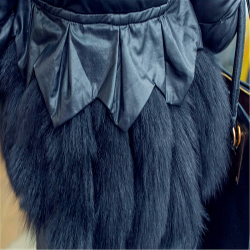 Manga cheia parkas jaqueta faux fox decoração casaco curto fino feminino inverno falso delle donne giacca di pelliccia