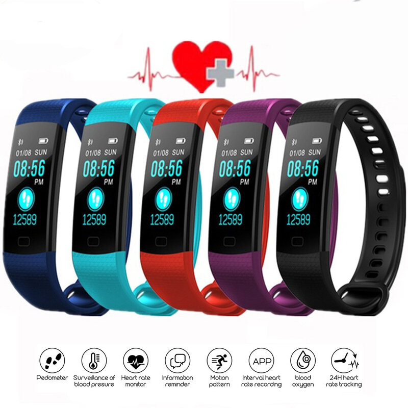 Y5 Smart Bracelet Bluetooth Color Screen Heart Rate Monitor Blood Pressure Measurement Fitness Tracker Waterproof Smart Watch