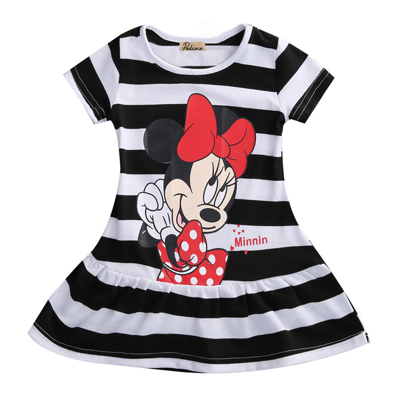 Vestidos de manga corta bonitos de verano de 2017 para niñas Minnie Mouse