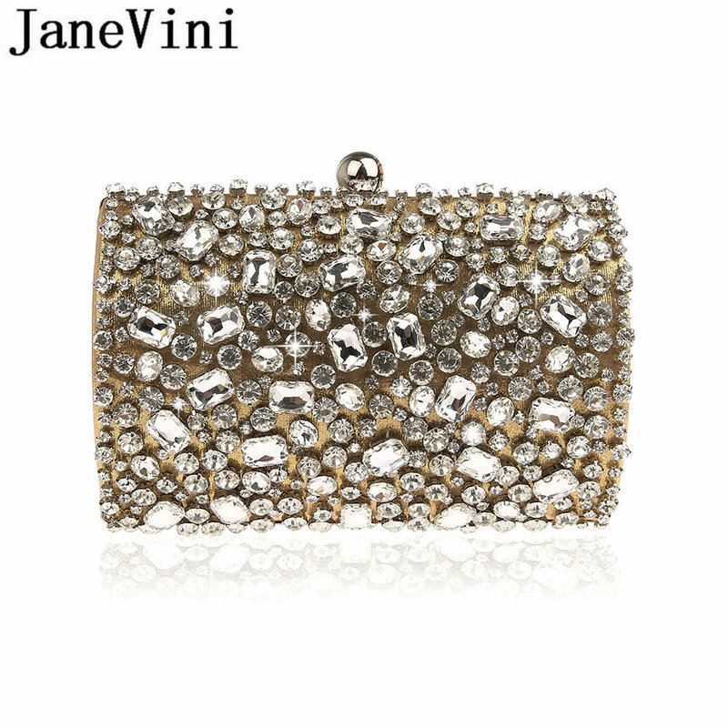JaneVini 2019 Luxury Handbags Women Bags Designer Silver Crystals Purses Summer Wedding Evening Party Prom Clutch Crossbody Bag