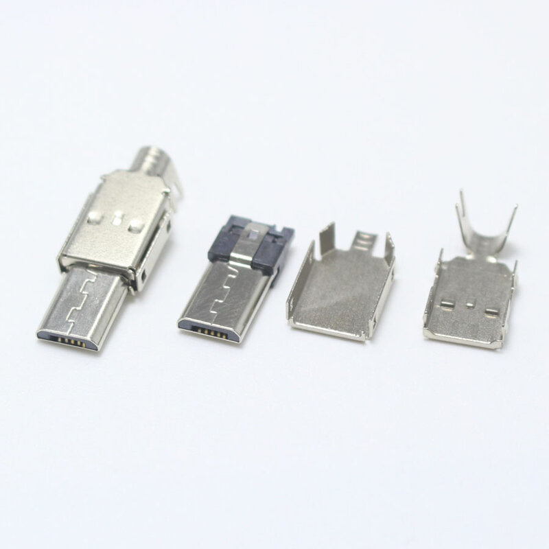 5 conjunto micro usb 5pin tipo de soldagem macho plug conector carregador 5p usb cauda carregamento jack 3 em 1 peças metal
