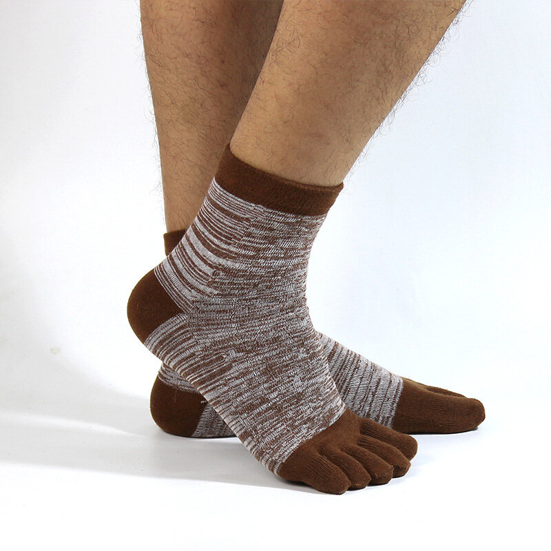 Meias de algodão masculinas com listras, meias com 5 dedos para homens, cesta grátis, 1 par