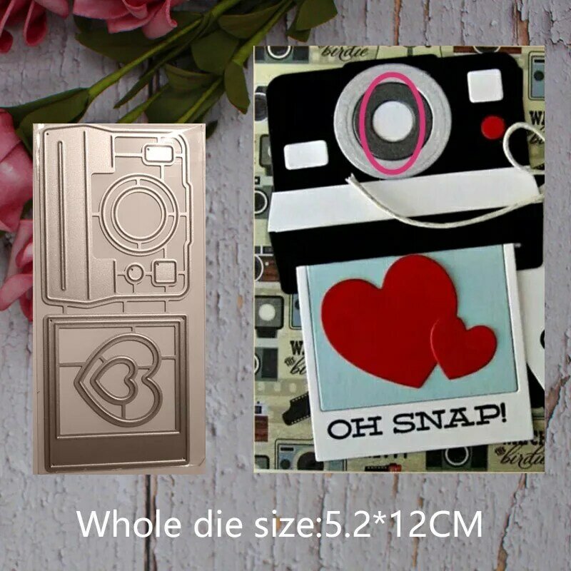 Metal aço quadros corte dados câmera quadrada coração diy sucata reserva álbum de fotos gravando papel cards5.2 * 12cm