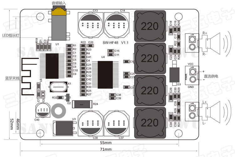 DC 8 - 26V TPA3118 30W + 30W Stereo Bluetooth Digital Amplifier Board