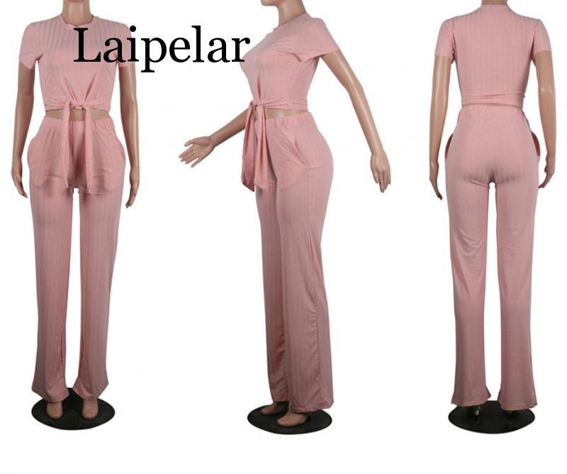 Conjunto de roupa feminina 2 peças com malha, blusa curta e calças, vestuário sexy para o verão e festival, roupas combinando, 2020
