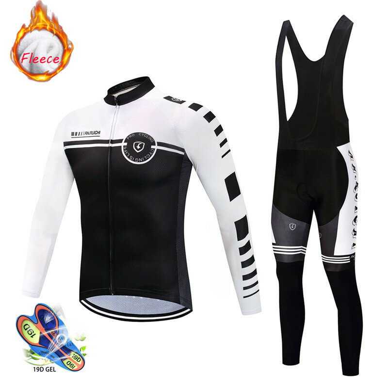 Ropa térmica de ciclismo para hombre, conjunto de Jersey y pantalones con pechera para bicicleta de montaña, invierno, 2023