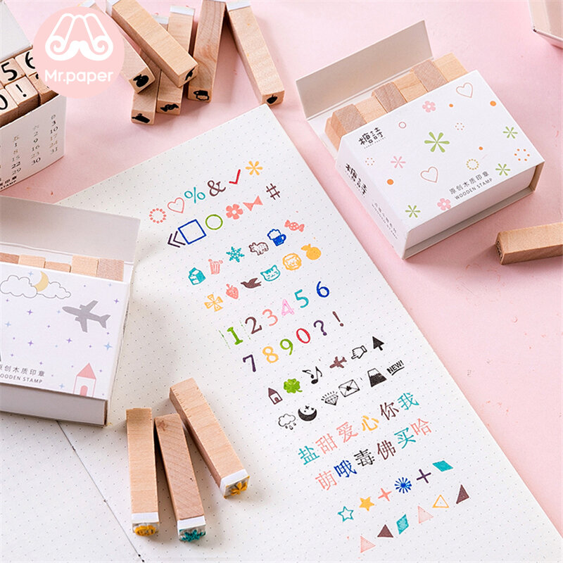 Mr Paper 12pcs/lot Cute Number Wooden Rubber Stamps for Scrapbooking Decoration Creative Stationery DIY Craft Standard Stamps