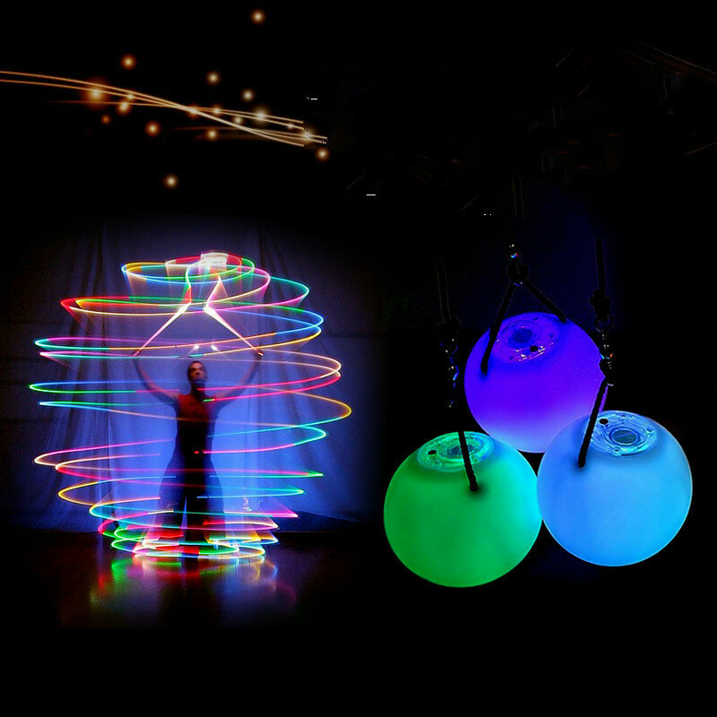 Ruoru 2 ชิ้น = 1 คู่เต้นรำลูกRGB GLOW LED POI thrown ballsสำหรับBelly Dance propsมือSTAGEอุปกรณ์เสริม