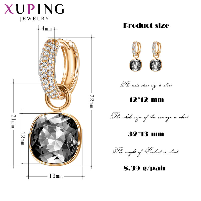 Xuping Jewelry Charm orecchino di cristallo placcato oro squisito di lusso a forma quadrata per regalo da donna A00606258