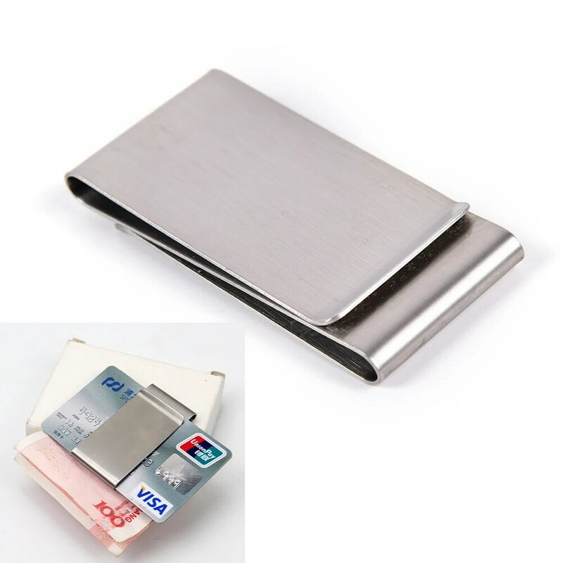 New 1PCS Silver Stainless Steel Slim Double Sided Men Women Money Clip Wallet Metal Credit Card Money Holder Steel Clip Clamp