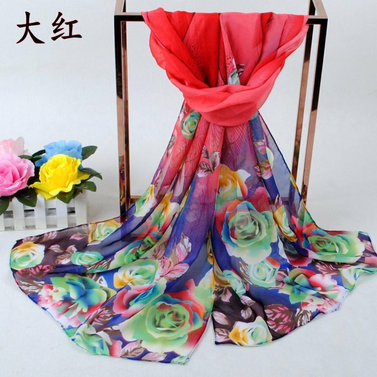 new chiffon scarf female spring and autumn large super long printed silk scarf wild shawl summer sun sand