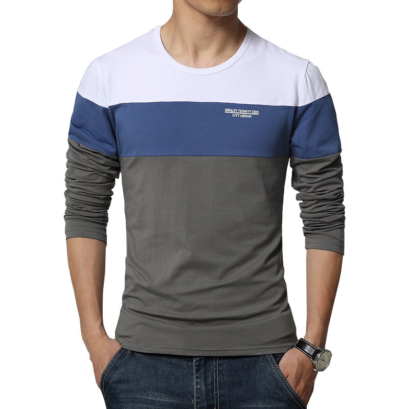 Camiseta de manga larga con cuello redondo para hombre, ropa de tendencia, de talla grande, M-5XL