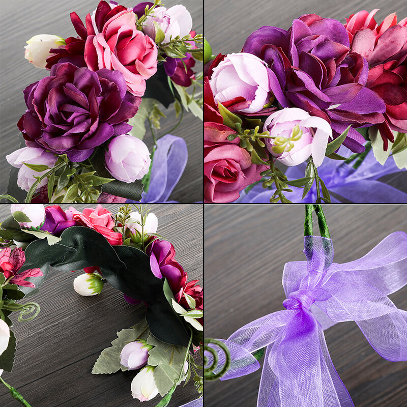 MOLANS Bride Wedding Party Flower Headband Headdress Women Purple Floral Crown Headbands Wreath Hair Bows Accessories