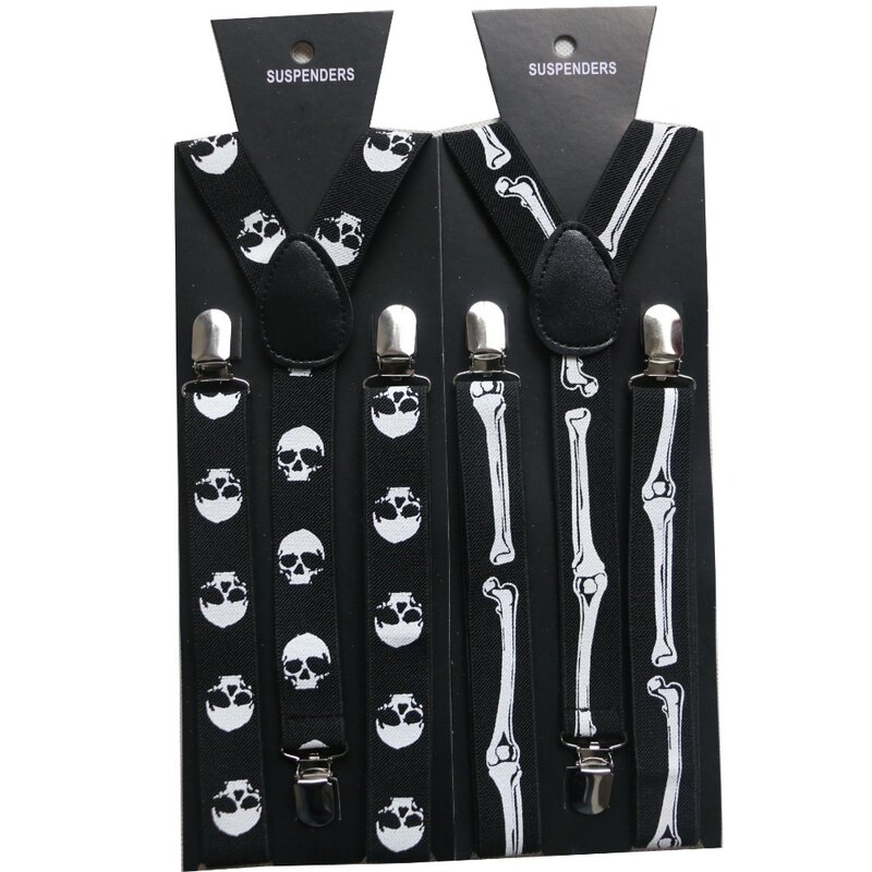 Мужские подтяжки HUOBAO, черные, шириной 1 дюйм, в стиле панк, с черепом и костью, для Хэллоуина, 2019