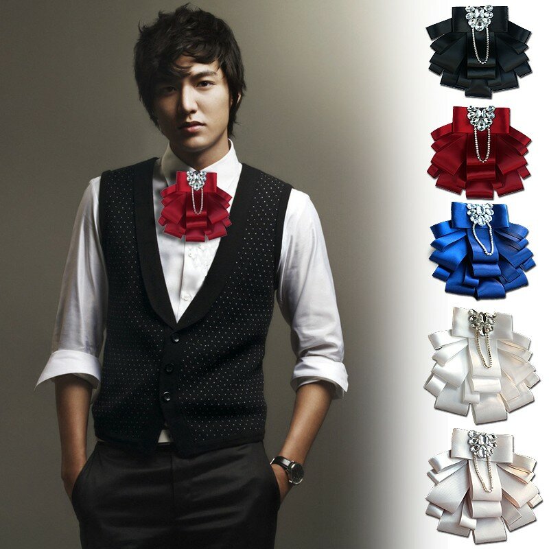 Nowy darmowa wysyłka moda mężczyzna męska koreańskie nakrycie głowy osobowości pana młodego diament węzeł i łuk przyjmującego kryształ kwiat pokaż krawat
