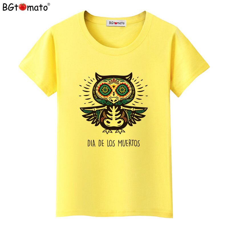 BGtomato-camisetas divertidas de calavera y búho para mujer, camisas de verano de nuevo estilo, camisetas geniales de cuatro colores