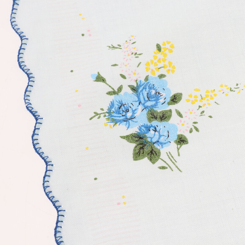 Lenço com borda ondulada para mulheres, lenços Hanky estampados em algodão, design de bolso, 10x