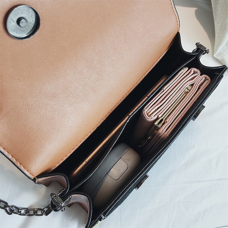 Новая женская Лоскутная цветная нубуковая кожаная сумка на плечо с цепью сумка через плечо Маленькая застежка женская сумка-мессенджер сум...