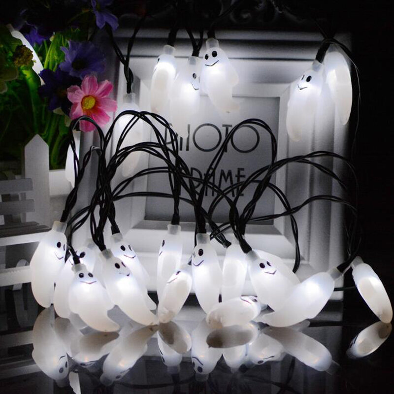 Guirlande lumineuse étanche à 20 LED, 2m, fonctionnement à piles, pour Halloween, vacances, extérieur, veilleuse, décoration de fête dans le jardin