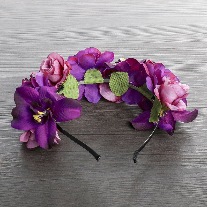 MOLANS เจ้าสาวงานแต่งงานจำลอง Rose Crown มงกุฎดอกไม้สีม่วง Florals Crown พวงหรีด Chapeau อุปกรณ์เสริม