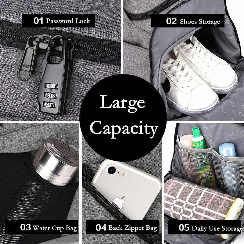 Bagages de voyage anti-vol pour hommes, sacs de sport portables pour hommes, sac à main initié de grande capacité, sac à dos