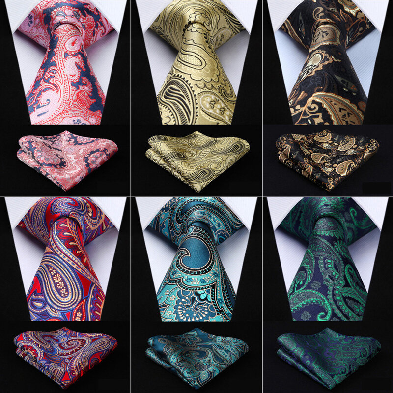 Uomini PaisleyTie Pocket Piazza Del Partito Classico di Modo di Cerimonia Nuziale del fiore 3.4 "Di Seta Tessuta Cravatta di Affari Fazzoletto Set # RF3