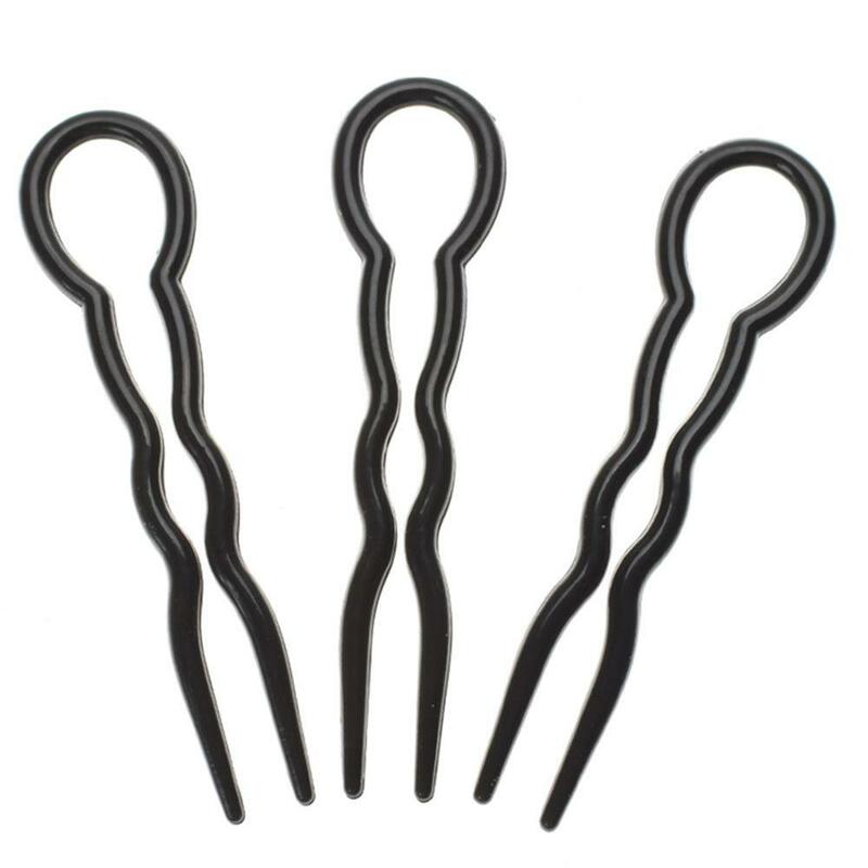 Épingles à cheveux rondes en forme de U pour femmes, pinces en plastique, fourches simples, outil de coiffure, pinces magiques, ensemble de 3 pièces